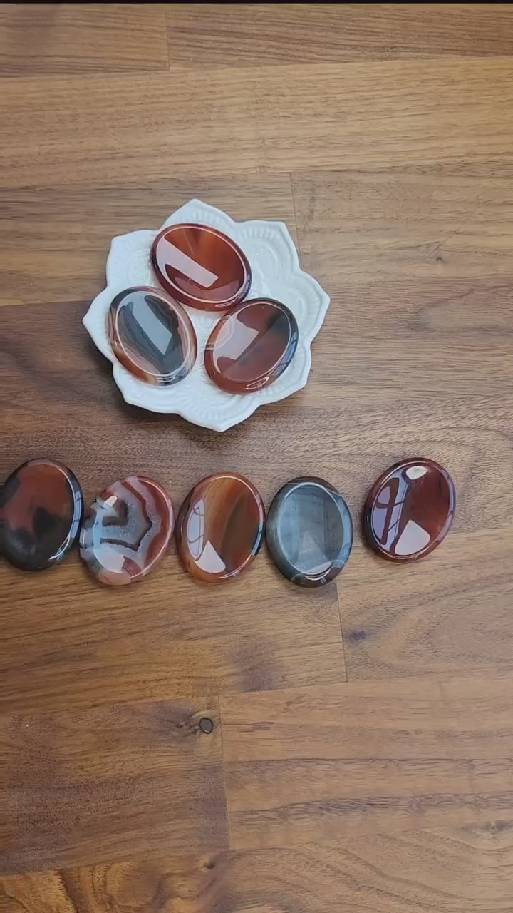 Banded Sardonyx Worry Stone: Red Agate Fidget Crystal (1.77")