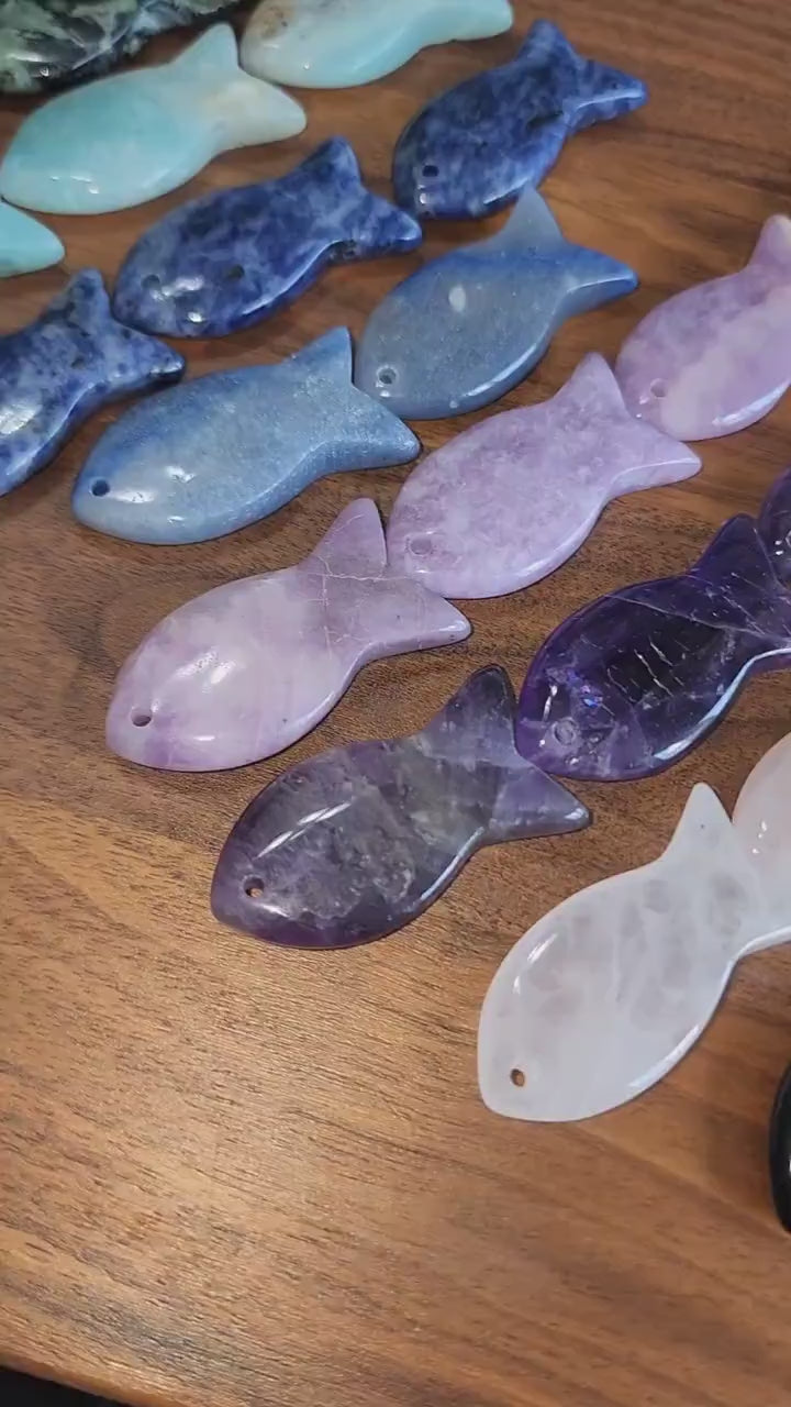 Crystal Fish Carving: Amethyst, Labradorite, Obsidian, Quartz (1.54")