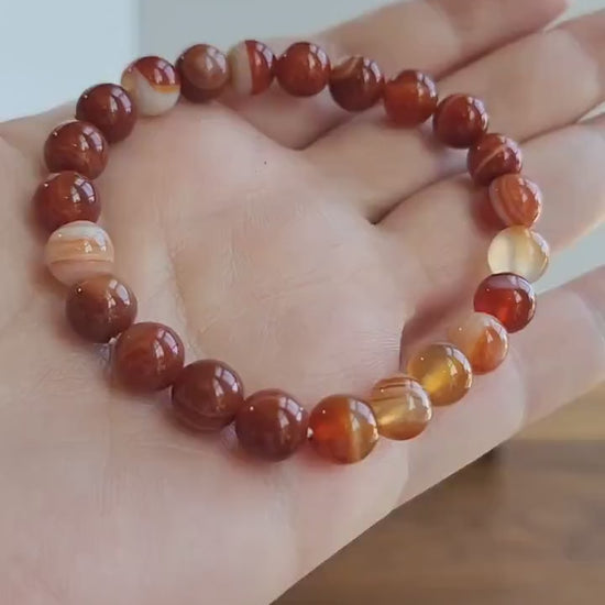 Red Carnelian Bracelet: 8MM Crystal Sardonyx Agate Jewelry