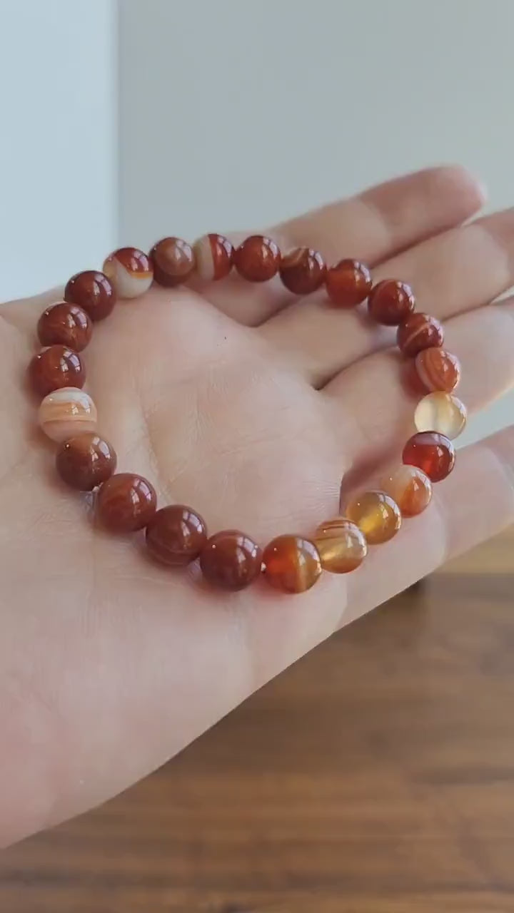 Red Carnelian Bracelet: 8MM Crystal Sardonyx Agate Jewelry