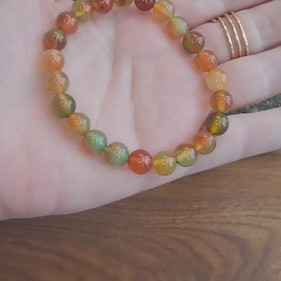 Peacock Agate Bracelet: Banded Crystal Beads, Earthy Autumn Jewelry