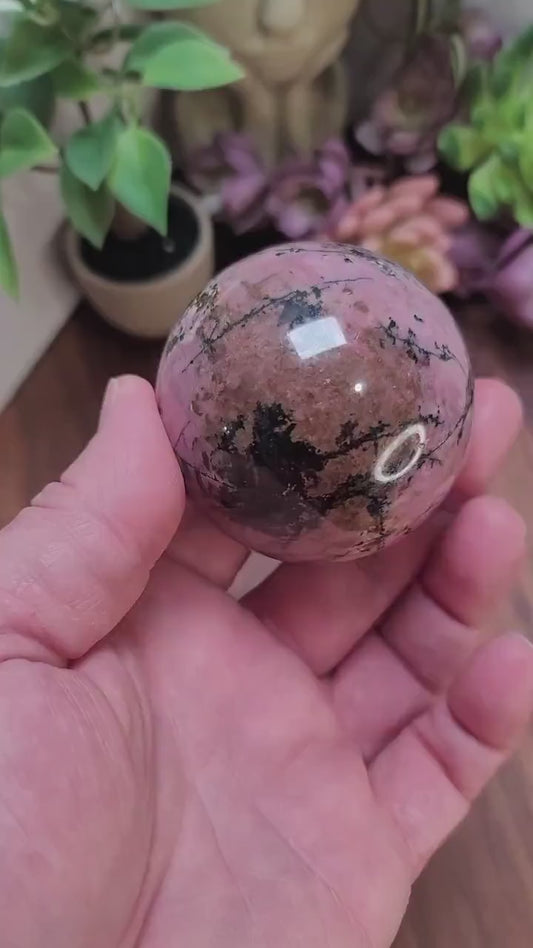 Really Nice Rhodonite Sphere | 66 MM | PC | Pink and Black | Only 1 Available