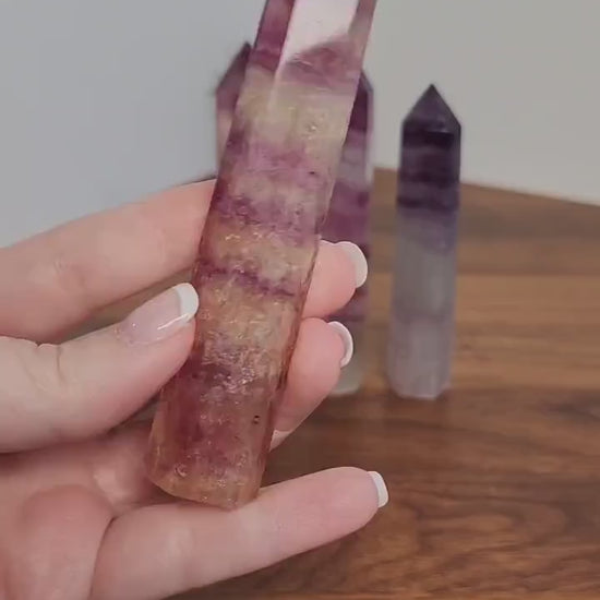 Rainbow Flourite Tower | Skinny Towers | Yellow, Purple Banded Points | Intuitively Chosen