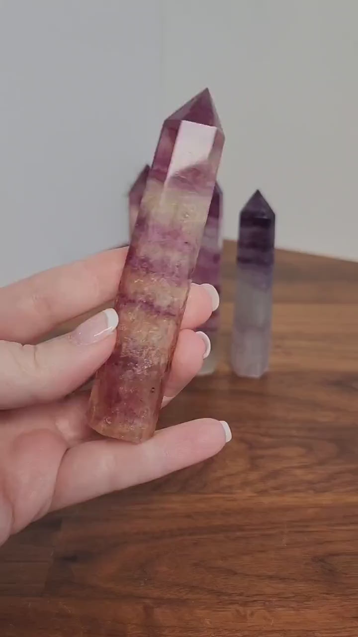 Rainbow Flourite Tower | Skinny Towers | Yellow, Purple Banded Points | Intuitively Chosen