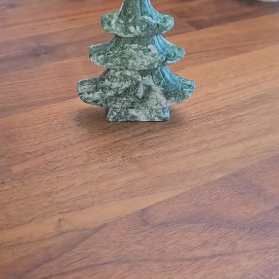 Crystal Christmas Tree: Winter Pine Sculpture (Tree Agate, 3.5")