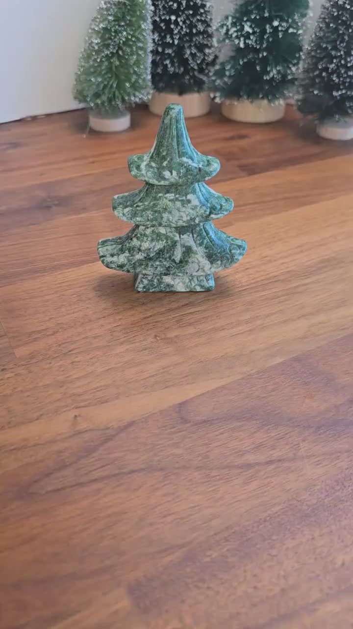 Crystal Christmas Tree: Winter Pine Sculpture (Tree Agate, 3.5")