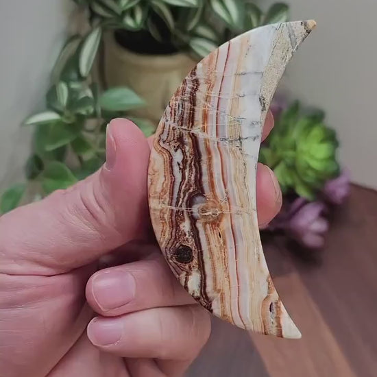 Inv - Banded Aragonite Moon Crystal: Brown, Orange & White, 4 Inches