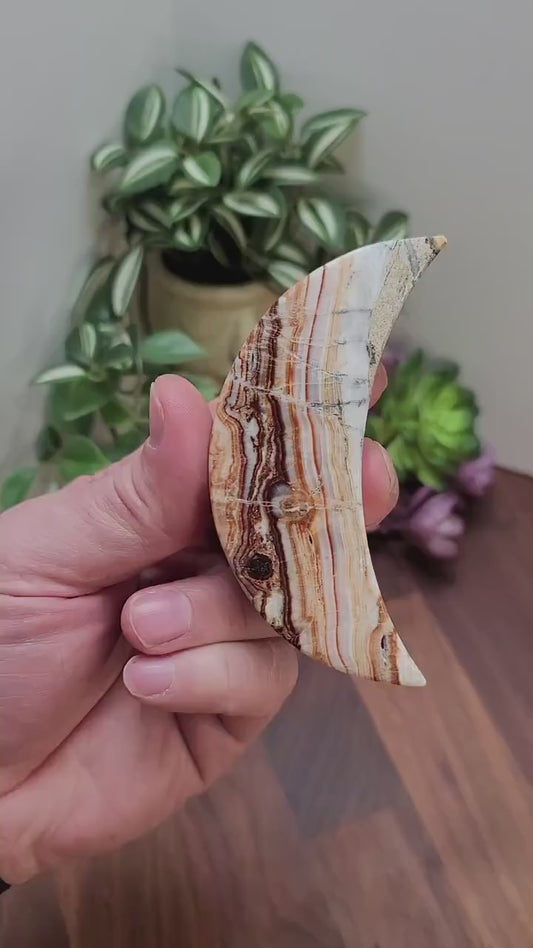 Inv - Banded Aragonite Moon Crystal: Brown, Orange & White, 4 Inches