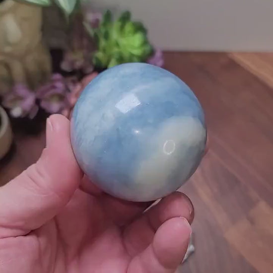 Blue Calcite Sphere: Angelcore Crystal Decor (66mm Unique Stone)