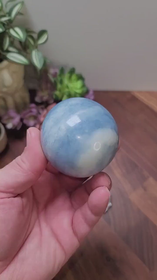 Blue Calcite Sphere: Angelcore Crystal Decor (66mm Unique Stone)