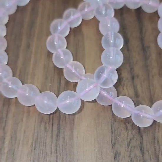 High Quality Rose Quartz Bracelet: 8MM Natural Pink Crystal Beads, Translucent, High Vibration Jewelry for Tactile Calming, Treat-yo-Self