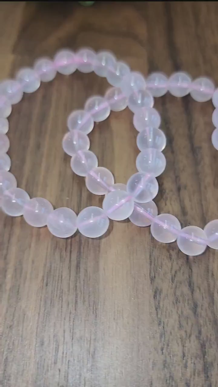 High Quality Rose Quartz Bracelet: 8MM Natural Pink Crystal Beads, Translucent, High Vibration Jewelry for Tactile Calming, Treat-yo-Self