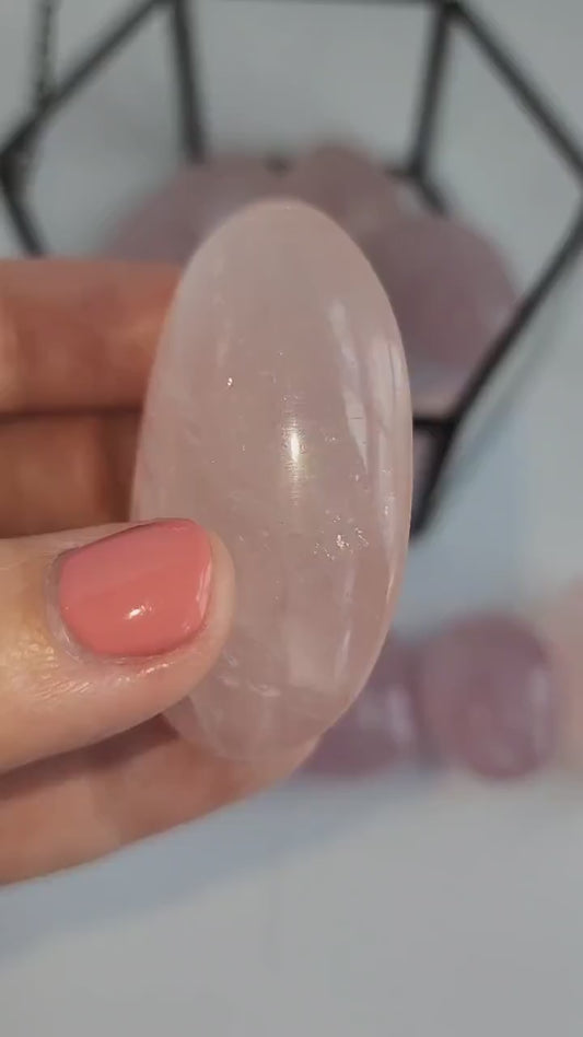 Rose Quartz Mini Palm Stone - Pink Crystal with Rainbow Colors