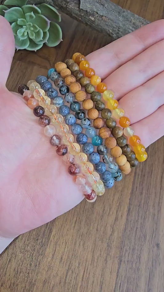 Inv - Crystal Bracelets: 6MM Dainty Medium Natural Colorful Stone or Wood Beads | Small Cutesy Gifts for Friends, Family, Teacher Treat