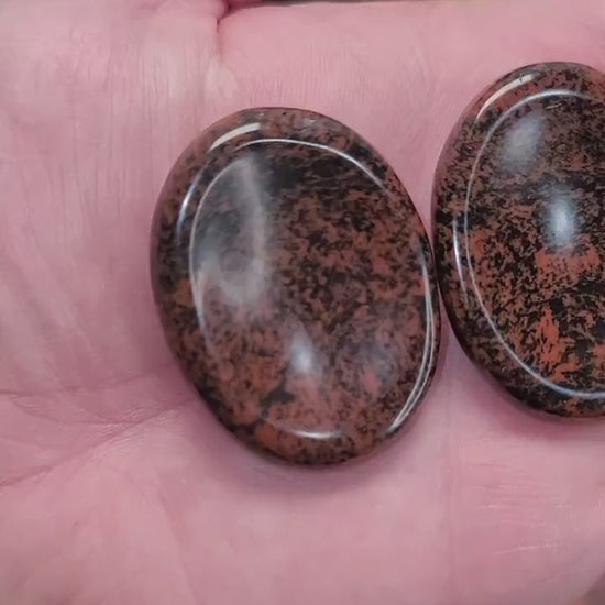 Mahogany Obsidian Worry Stone: Red Black Pocket Crystal, ADHD Fidget (49 MM)