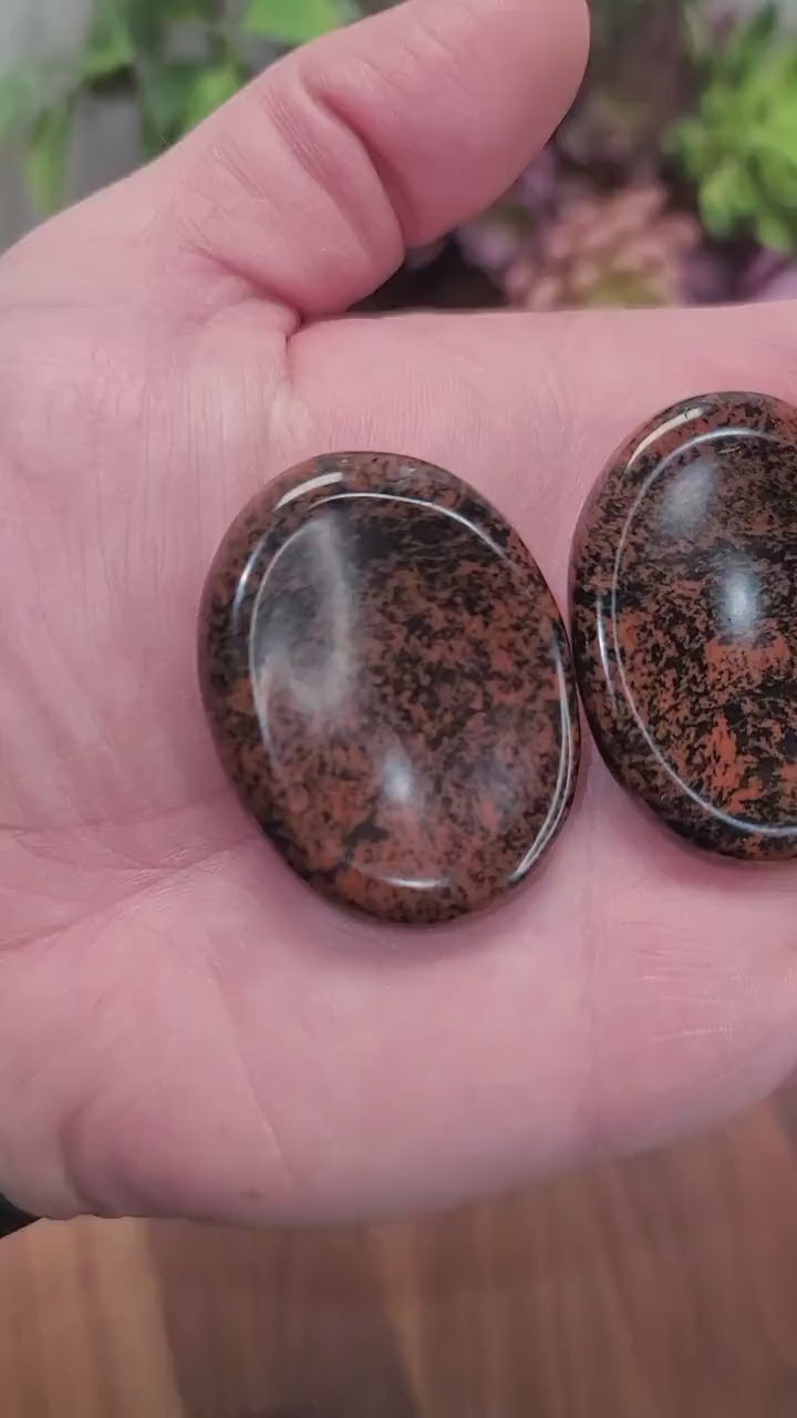 Mahogany Obsidian Worry Stone: Red Black Pocket Crystal, ADHD Fidget (49 MM)