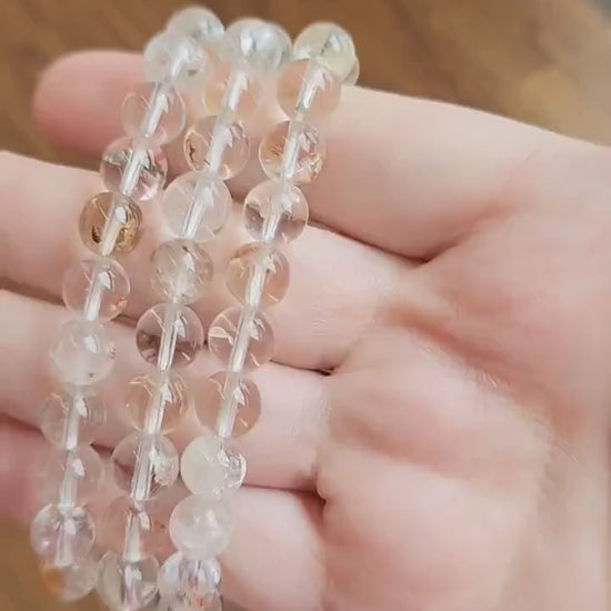 Clear Garden Quartz Bracelet: 8MM Natural Crystal Beads | Gemstones with Subtle Brown, Tan and Green Garden Inclusions