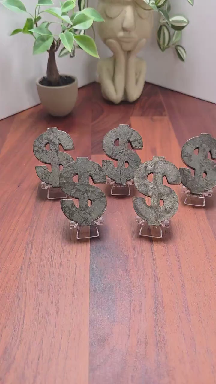 Pyrite Dollar Sign Carving: Golden Fools Gold
