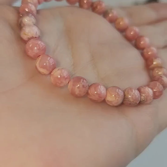 Rhodochrosite Bracelet | 6MM | High Quality Crystal Jewelry | Shades of Pink | Gifts | Valentine or Couples | Crystals for Self Love & Hope