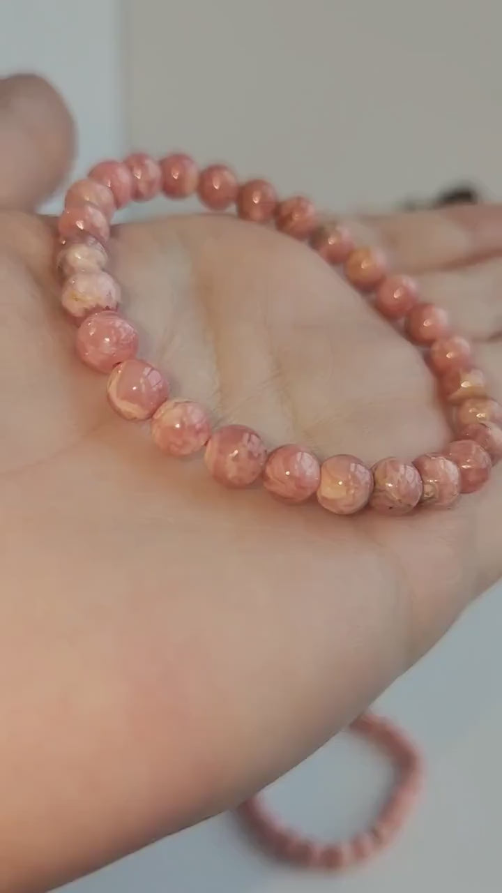 Rhodochrosite Bracelet | 6MM | High Quality Crystal Jewelry | Shades of Pink | Gifts | Valentine or Couples | Crystals for Self Love & Hope