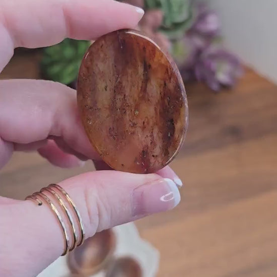 Fiery Orange Hematoid Worry Stone: Crystal Fire Quartz Fidget (1.77")