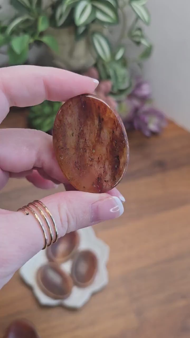 Fiery Orange Hematoid Worry Stone: Crystal Fire Quartz Fidget (1.77")