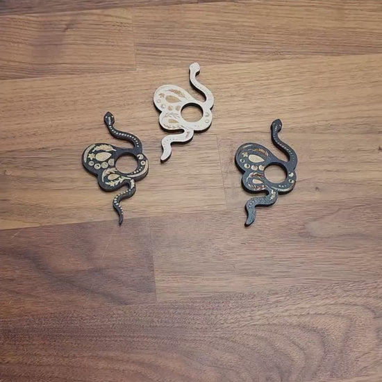 Mini Snake Crystal Sphere Stand | 3" | Slithering snakes with dotted lunar cycle backs in Black or Natural Color Wood | Small Ball Holder