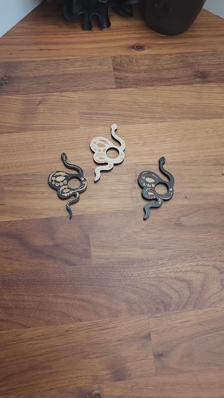 Mini Snake Crystal Sphere Stand | 3" | Slithering snakes with dotted lunar cycle backs in Black or Natural Color Wood | Small Ball Holder