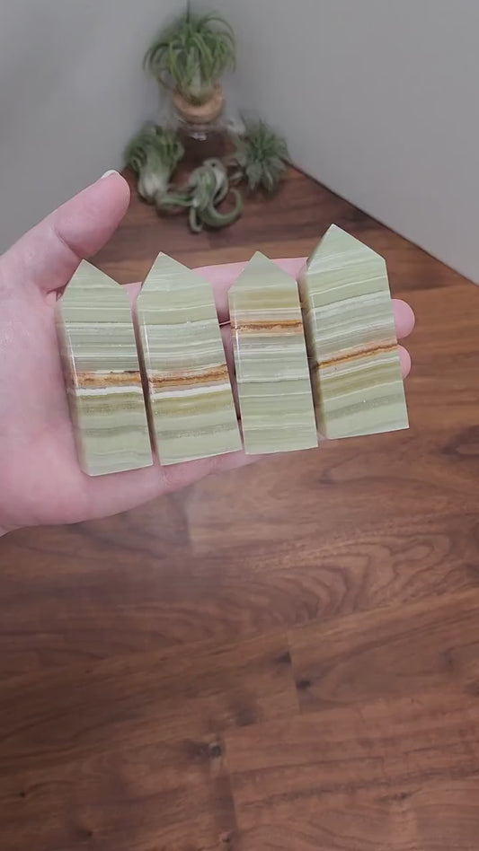 Afghan Jade Crystal Tower: Brown Banded Light Green Onyx Point