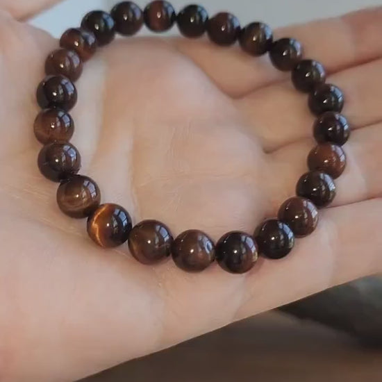 Red Tiger's Eye Bracelet | Red Chatoyancy Tiger Eye | Stretchy with 8MM Natural Crystal Beads | Intuitively Chosen