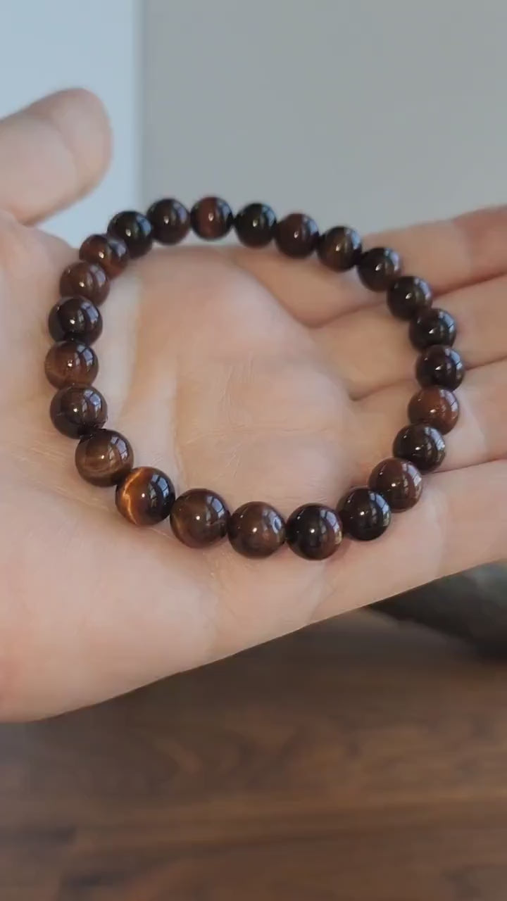 Red Tiger's Eye Bracelet | Red Chatoyancy Tiger Eye | Stretchy with 8MM Natural Crystal Beads | Intuitively Chosen