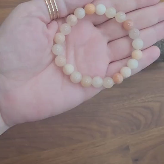 Peach Aventurine Bracelet: 8MM Pink Crystal Beads, Spring Fashion