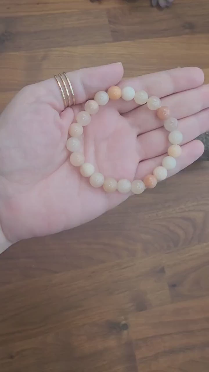 Peach Aventurine Bracelet: 8MM Pink Crystal Beads, Spring Fashion