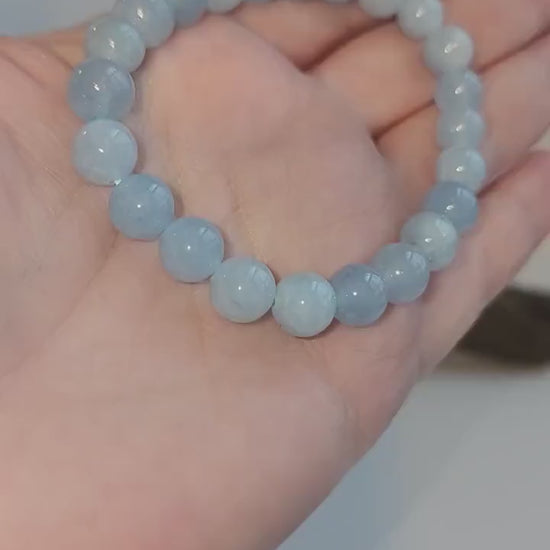 Aquamarine Bracelet: 8MM Crystal Bead, Light Blue Jewelry