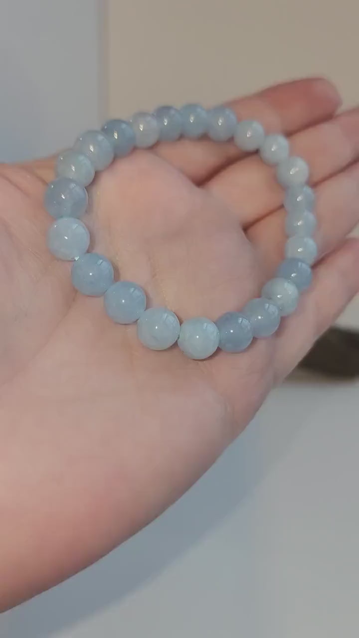 Aquamarine Bracelet: 8MM Crystal Bead, Light Blue Jewelry