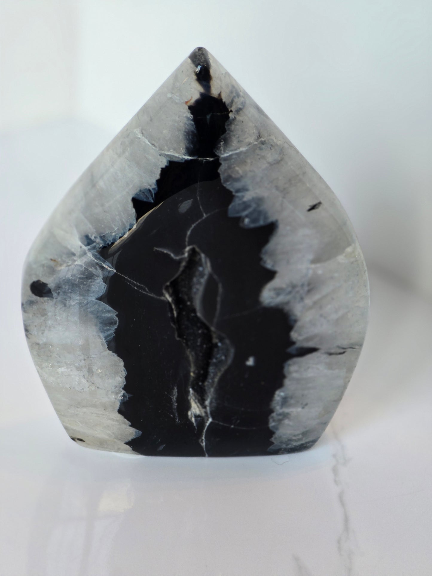 Black Banded Agate Teardrop - I with Gray Druzy Pocket