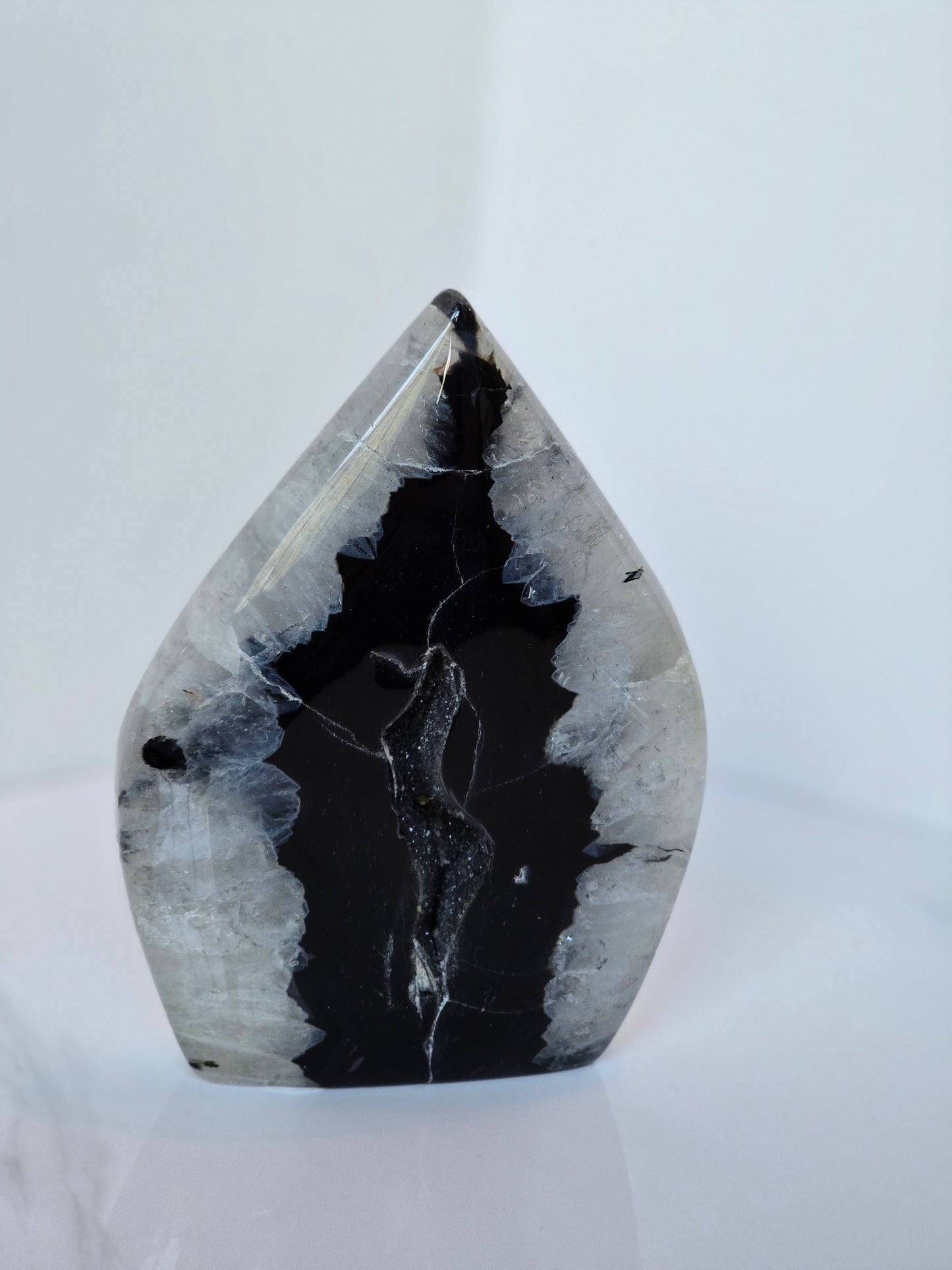 Black Banded Agate Teardrop - I with Gray Druzy Pocket