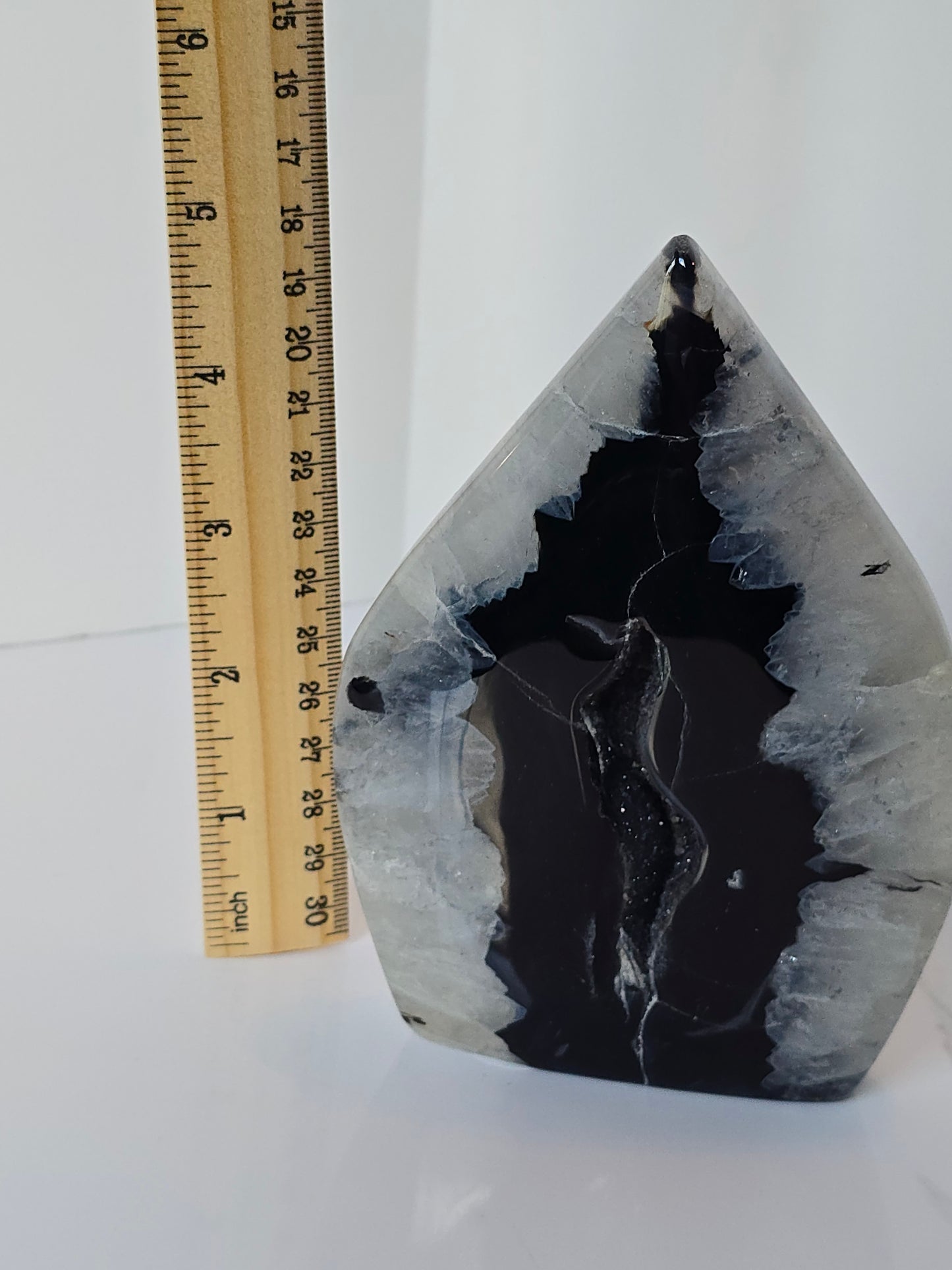 Black Banded Agate Teardrop - I with Gray Druzy Pocket