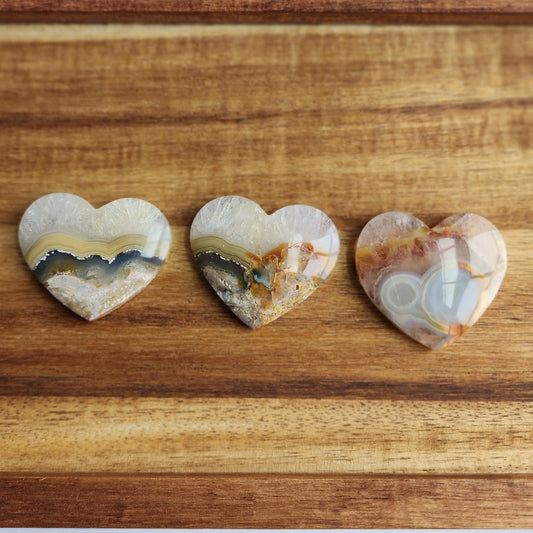 Moss Agate in Quartz Banded Heart Carving, Clear, White, Blue, Yellow and Green Banding or Orbs. Choose Your Own Crystal!