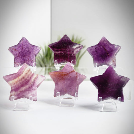 Fluorite Star Carving, Purple Color Hand-Carved Fluorite Stars, Medium Size. Intuitively Chosen for You!