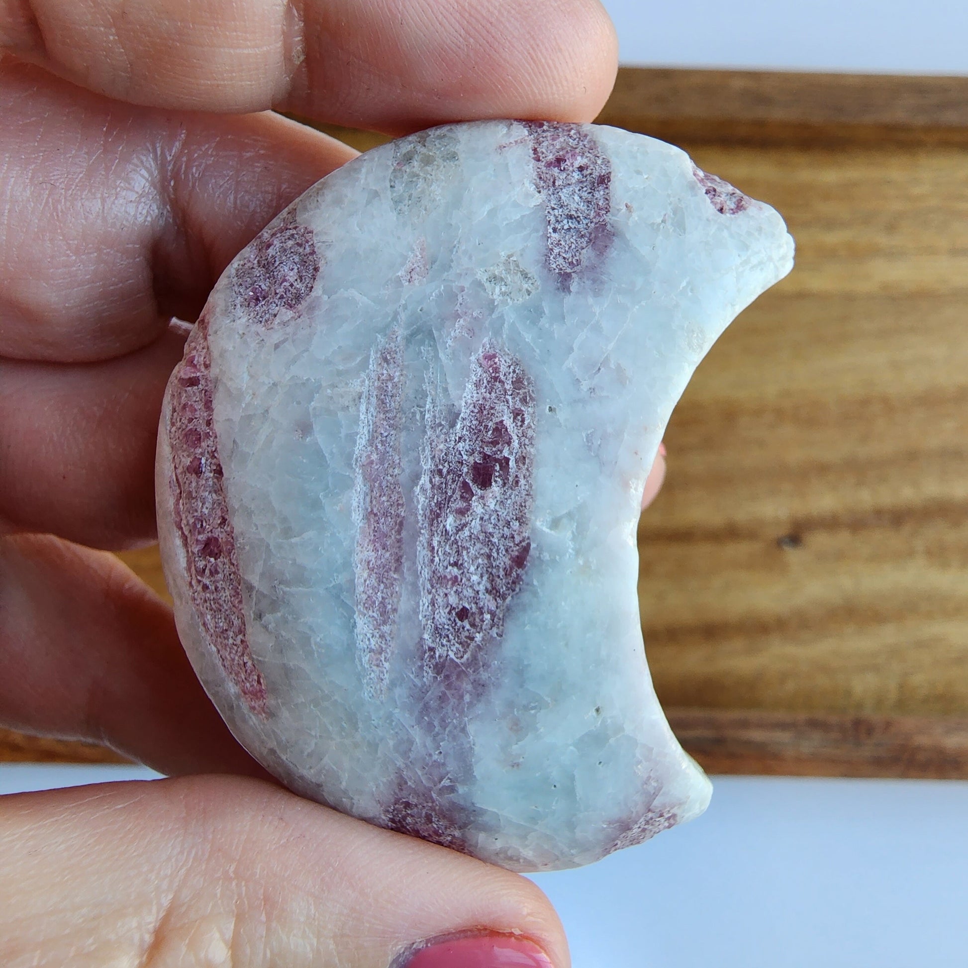 Pink Tourmaline in Quartz Moon Carving. Intuitively chosen just for you!