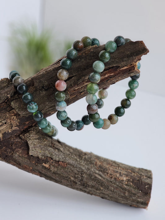 Moss Agate Bracelets | Green Variations with Hints of Blue & Yellow | 8MM Beads on a Stretchy Band | Inutuitively Chosen