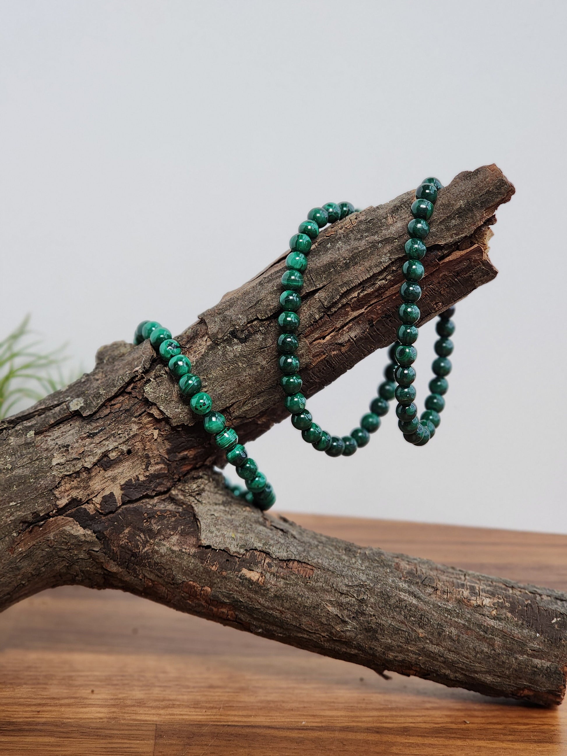 Malachite Bracelet | High Quality Gemstome Jewelry | Green Banded Gem | Natural 6 MM Beads on Stretchy Band | Intuitively Chosen
