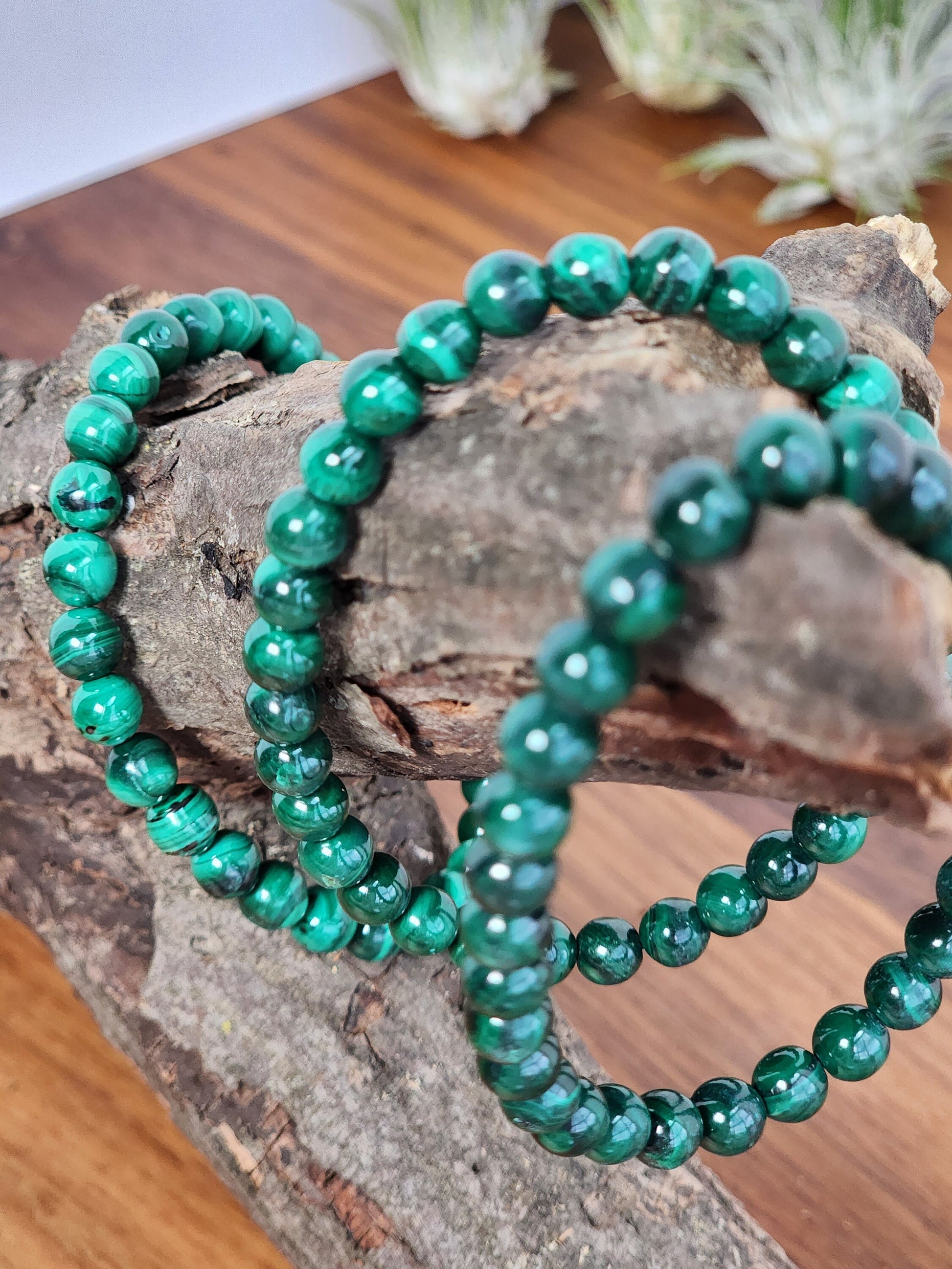 Malachite Bracelet | High Quality Gemstome Jewelry | Green Banded Gem | Natural 6 MM Beads on Stretchy Band | Intuitively Chosen