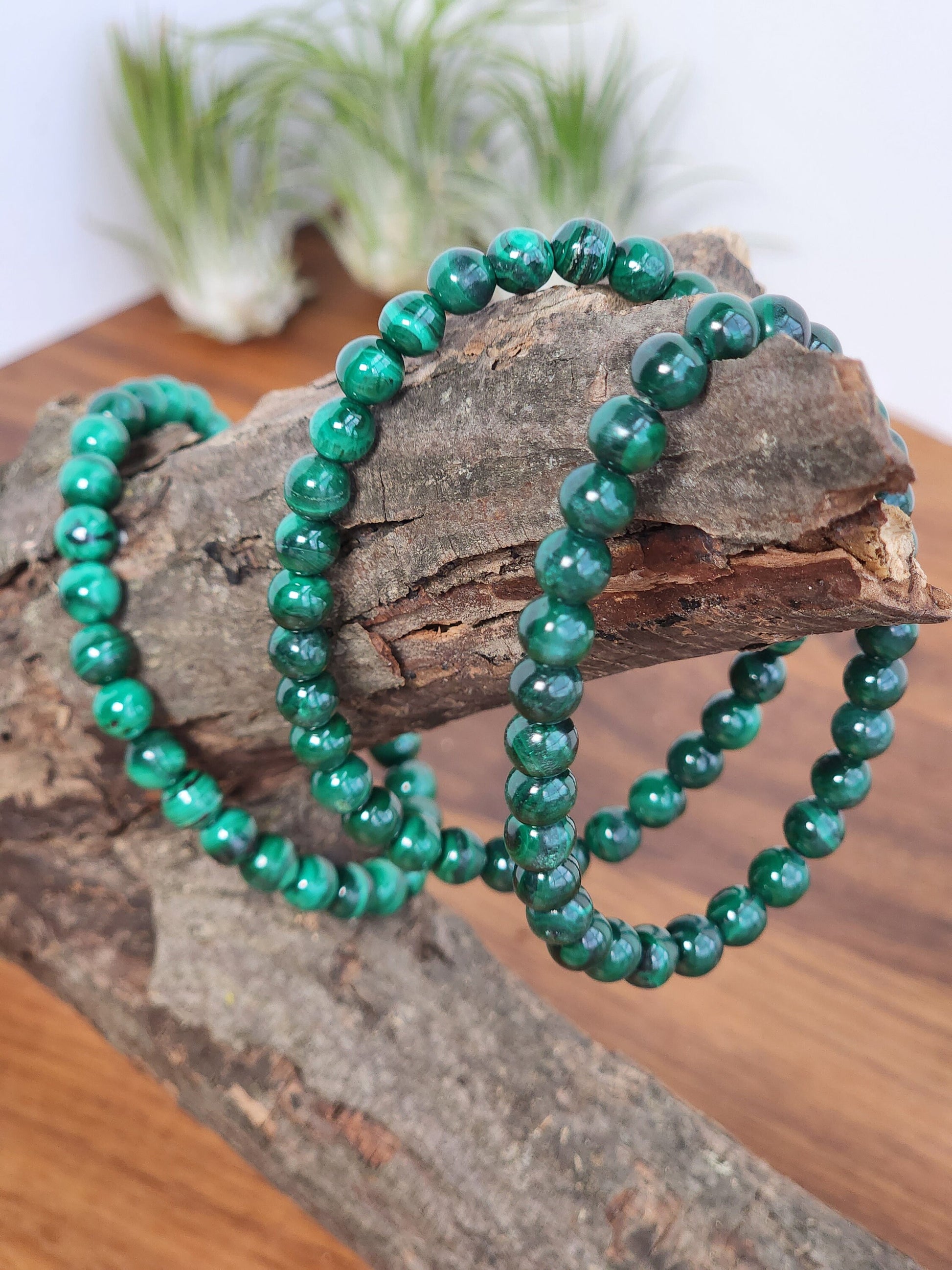 Malachite Bracelet | High Quality Gemstome Jewelry | Green Banded Gem | Natural 6 MM Beads on Stretchy Band | Intuitively Chosen