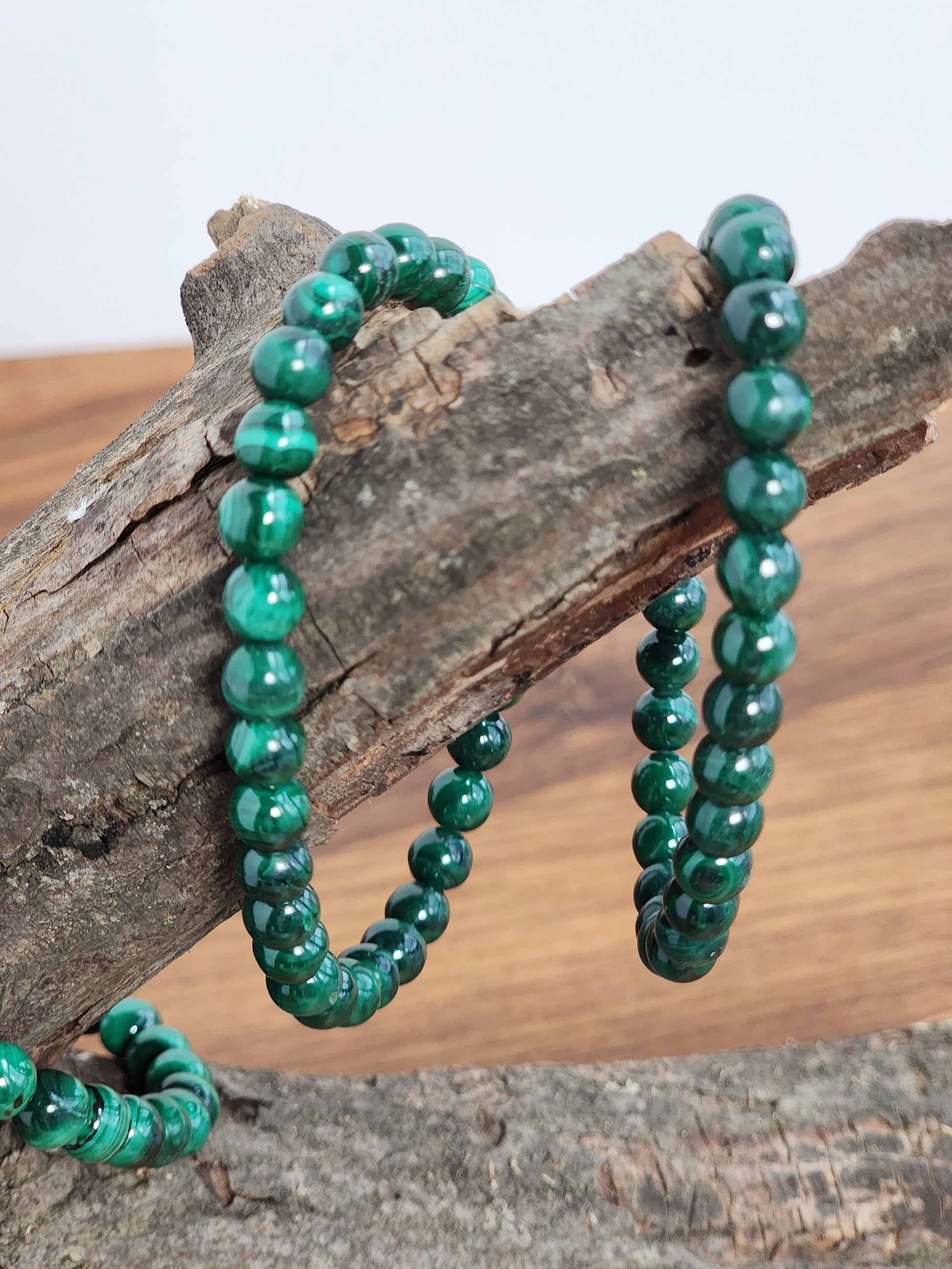 Malachite Bracelet | High Quality Gemstome Jewelry | Green Banded Gem | Natural 6 MM Beads on Stretchy Band | Intuitively Chosen