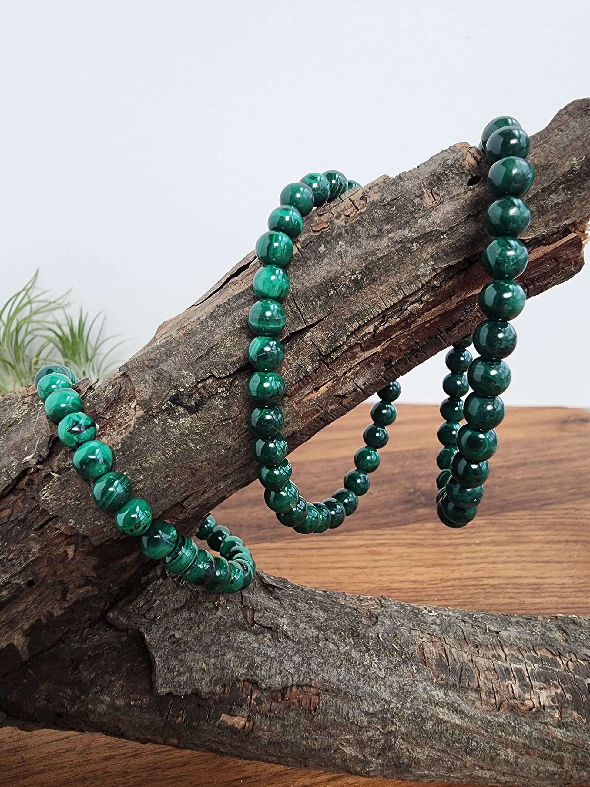 Malachite Bracelet | High Quality Gemstome Jewelry | Green Banded Gem | Natural 6 MM Beads on Stretchy Band | Intuitively Chosen