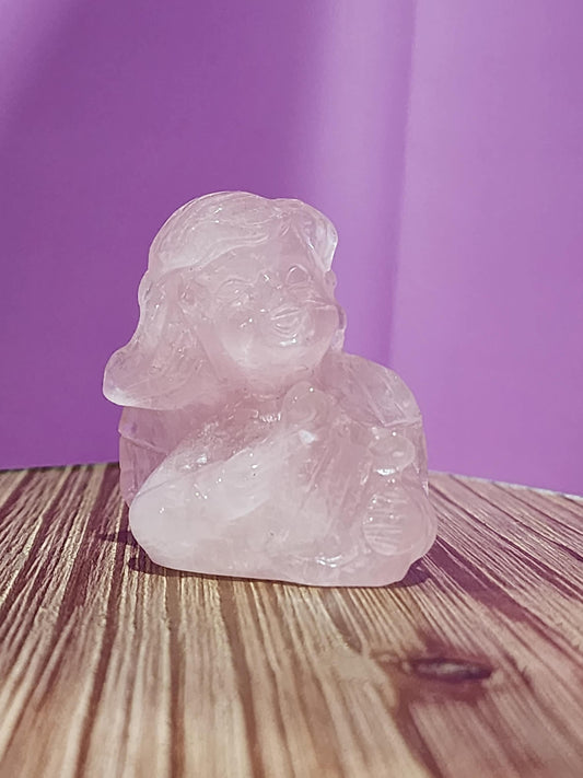 Crystal Angel | Rose Quartz Cupid | Singing Angel with Harp | Pink Crystal Angel | Valentine's Carvings | One Available