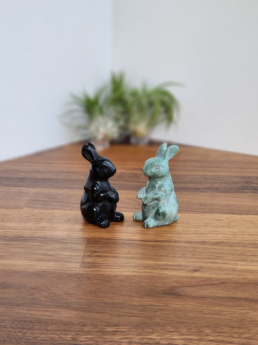 Standing Bunny Carvings | Taller Crystal Rabbits | Green Jade & Obsidian | Lucky Rabbits | Choose Your Crystal