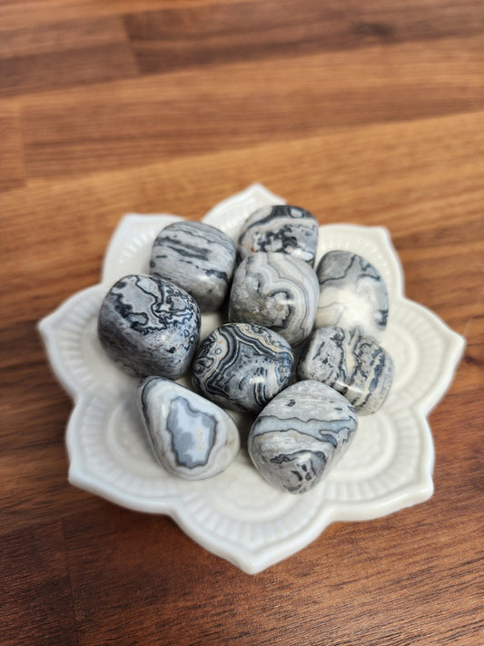 Gray Lace Agate Tumbles | Medium | Mermaid Crystal Confetti Add On | Ocean Beach Mix | White Black Crazy Lace | Mexico Agate Tumble | Spooky